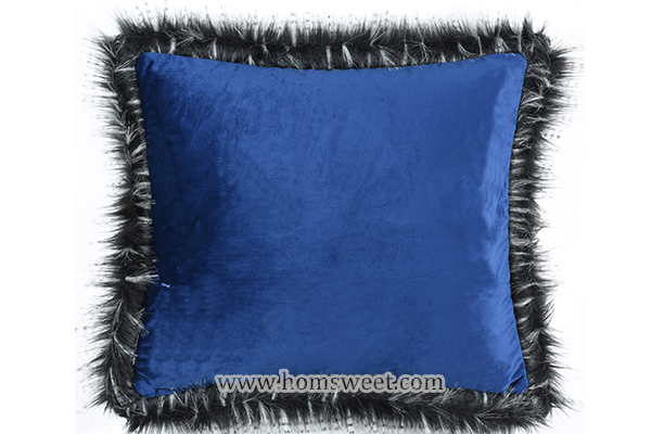  Luxury Embroidery Velvet With Faux Fur Edge Pillow             
