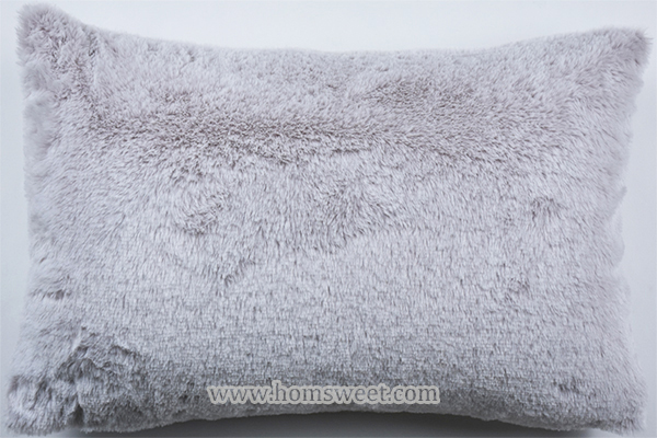 H Embroidery Botton printing  Faux Fur Pillow  