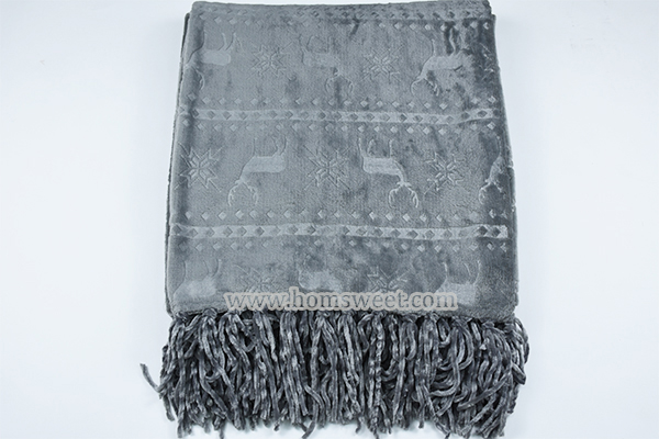 Fashion 3D Embossed Mink Fleece Throw With Chenille Fringes